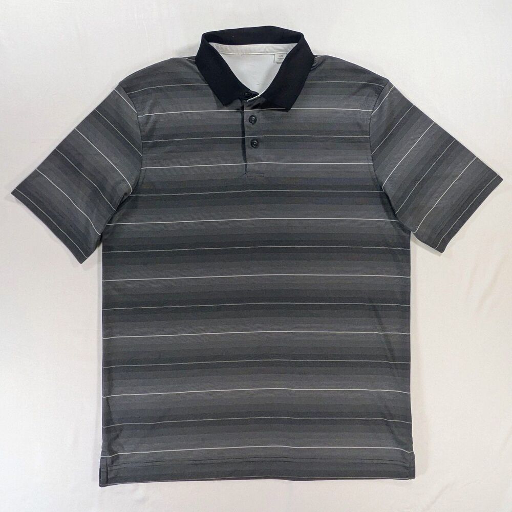 Cutter & Buck Golf Polo Shirt Black Gray Striped Short Sleeve Men's Large preppy